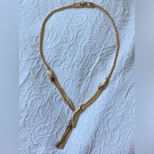 Vintage Gold Rhinestone Fringe Necklace